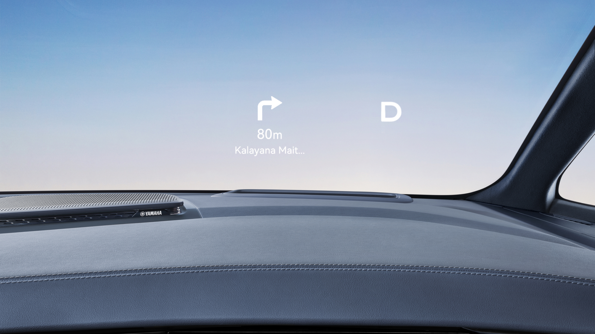 Close-up of the Zeekr 009’s AR Head-Up Display projecting navigation directions and driving information onto the windshield for enhanced safety and convenience.